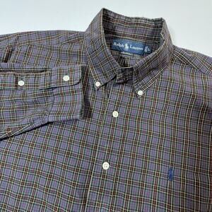 Ralph Lauren Blake Button Down Shirt L Brown Yellow Red Plaid 100% Cotton VTG